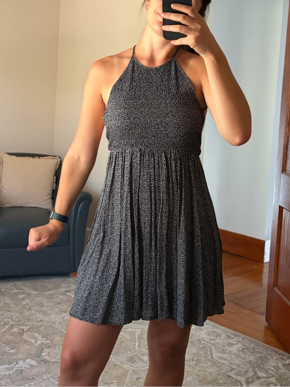 Kimchi Blue Black Microprint Halter Mini Dress
